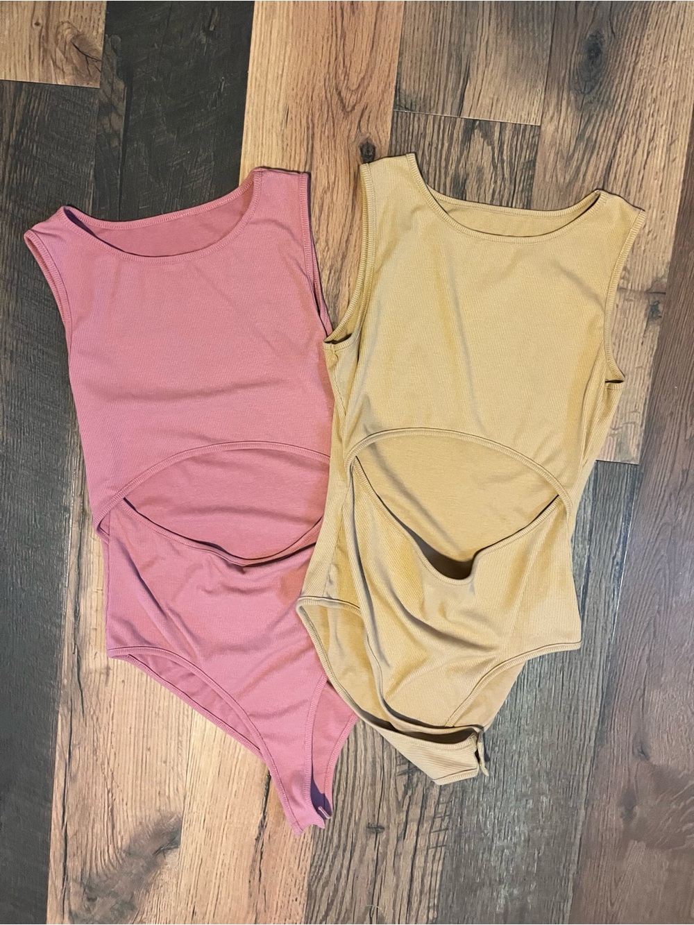 Pink Lily Two Sleeveless Cutout Bodysuits - Pink & Tan